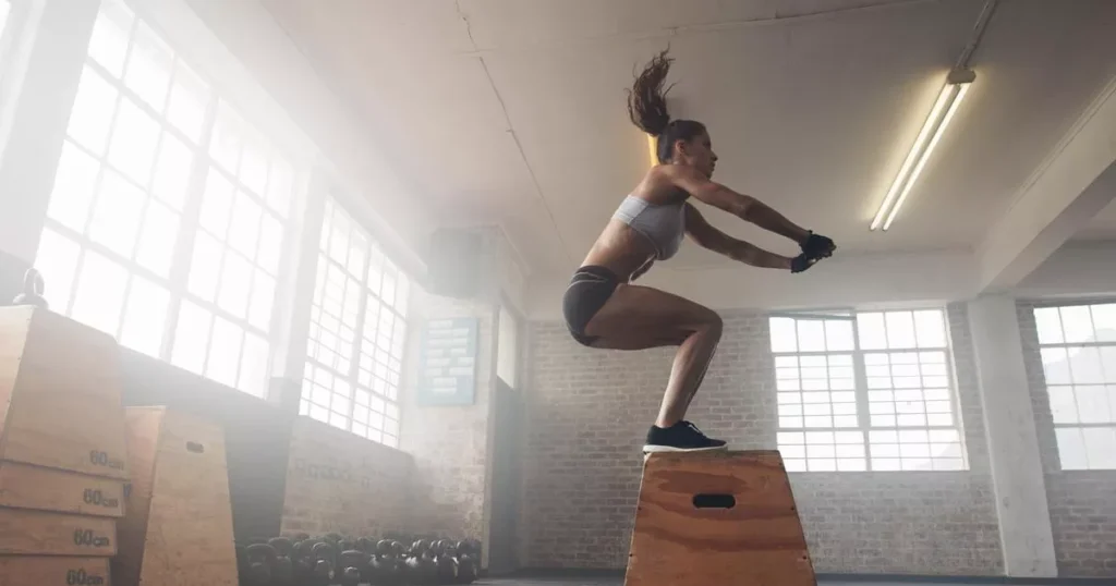 Side view of women doing workout