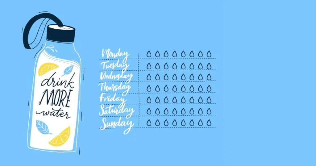 Water Intake Plan for whole week from Monday to Sunday with Bottle of water